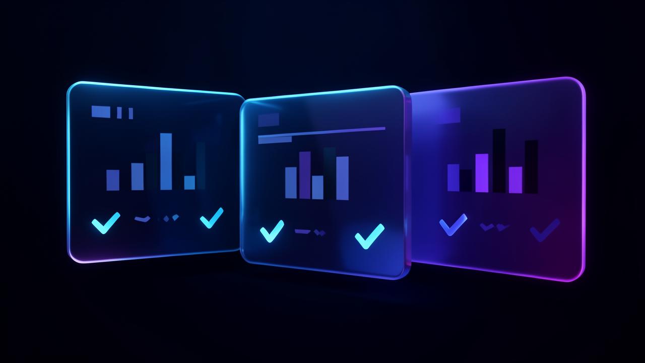 Ilustración 3D de varios paneles de datos comparados uno junto a otro