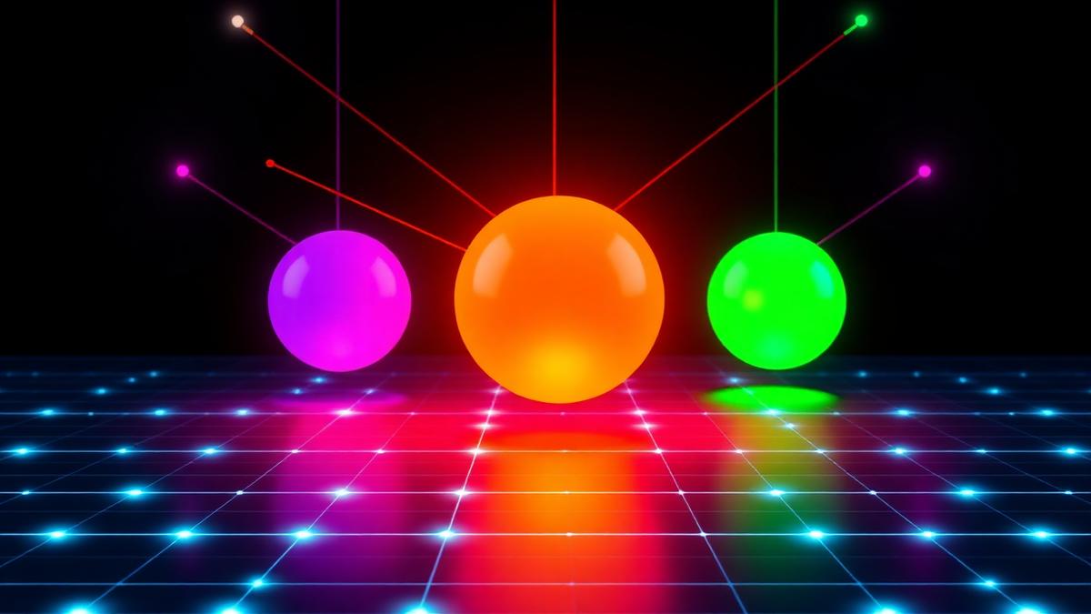Tres esferas luminosas que representan distintos asistentes de IA